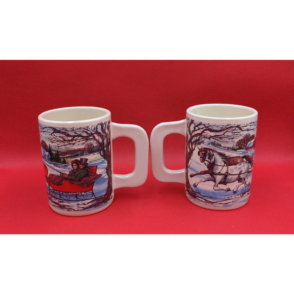 Victorian Christmas Mugs – Vintage Holiday Stoneware Set - Picture 2 of 15